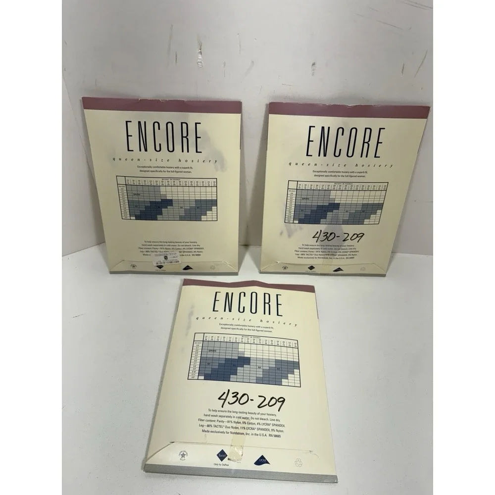 Nordstrom Encore Queen size hosiery pantyhose Lot Of 3 Sz Q2 Off Black 9504‎
